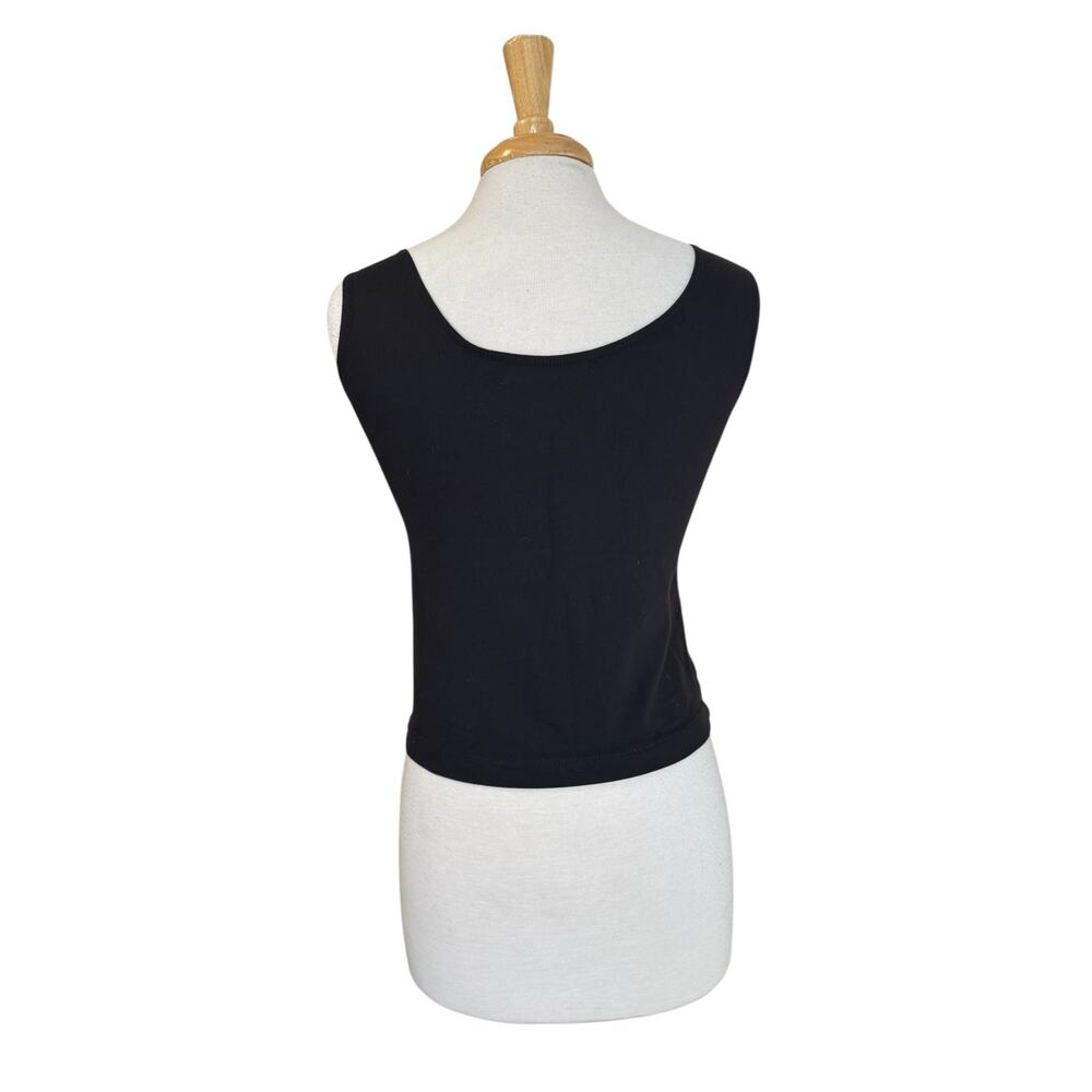 Vintage EQUESTRIAN Black Tactel V-Neck Tank Top Sz Medium Made in USA Wide Strap - Picture 3 of 9